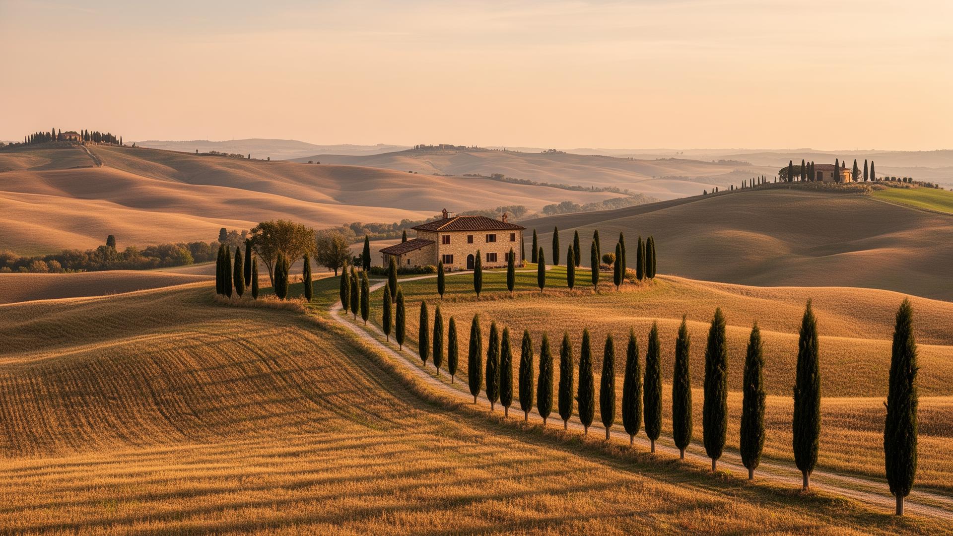 The Val d'Orcia at the end of September, with the Cipressi di San Quirico in the middle distance.
